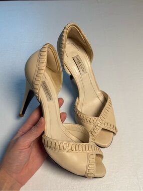 Vintage Luca Luca Beige D'Orsay Peep-Toe Heels 37